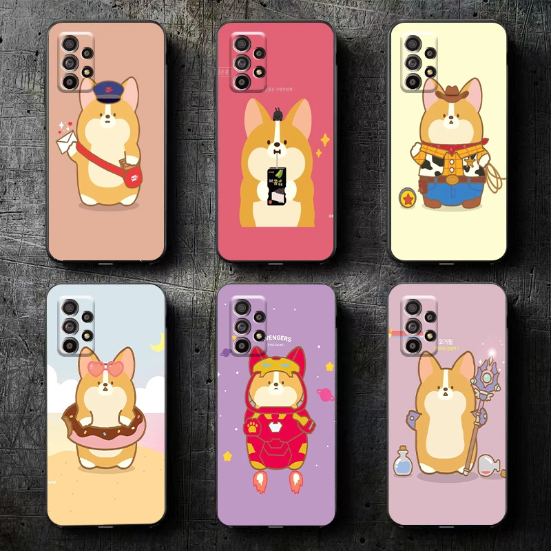

Cartoon Dog Corgi Phone Case For Samsung Galaxy S8 S8 PLus S9 S9 Plus S10 S10E S10 Lite 5G Plus Black Silicone Cover Back