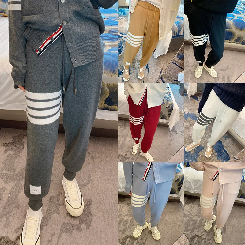 

Осенне-зимние шерстяные спортивные брюки TB, спортивные брюки, мужские и женские бриджи, леггинсы с оборками, трендовые длинные брюки для маленьких ног