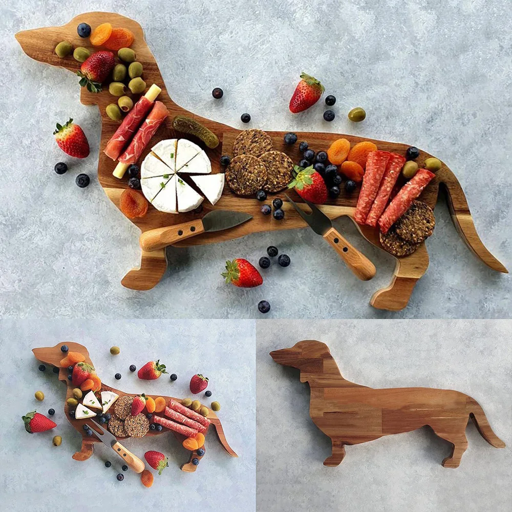 

New Aperitif Board Wooden Dinner Plate Cute Dachshund Dog Shape Serving Tray Funny Charcuterie Board Cheese Cutting Board