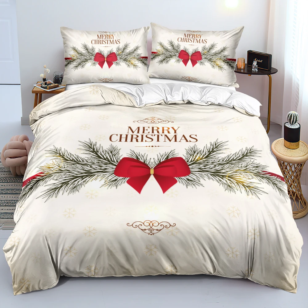 

3D Bed Linen Merry Christmas White Bedding sets XMAS Duvet/Quilt cover set Comfotter case 220x240 King Queen Full Twin Red Bow