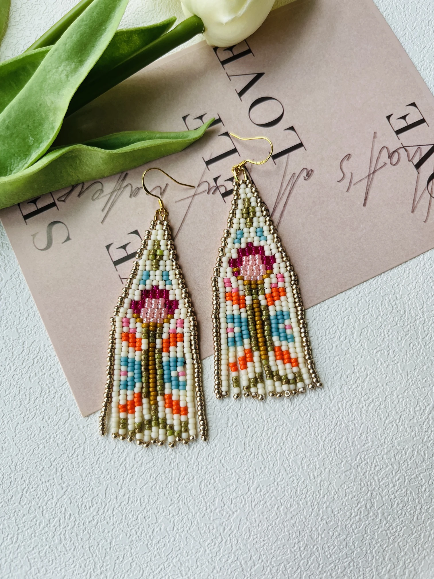 Серьги из бисера Кисточка Цветы Ретро Дизайн Оригинальность Богемия ...