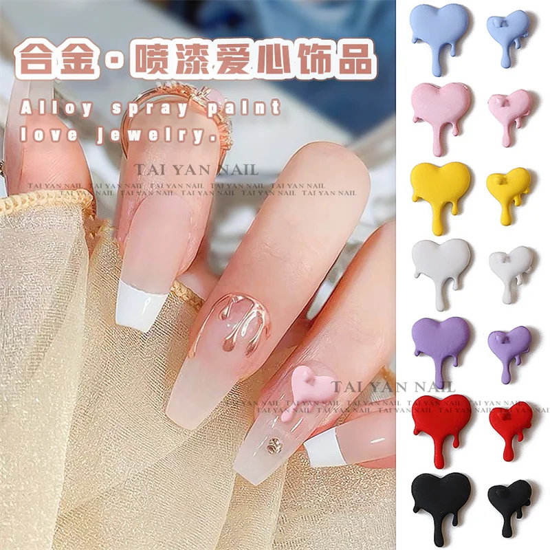 

20pcs Candy Color Heart Nail Art Charms Glitter Alloy Spray Paint Love Jewelry Press On Nails Supplies DIY Manicure Accessories