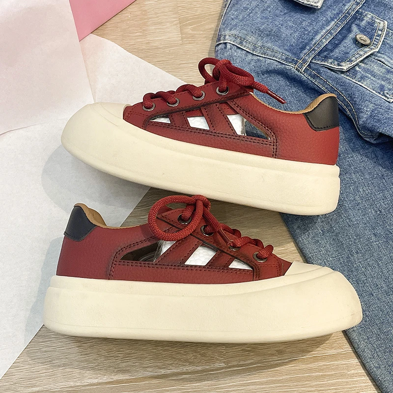 2023 Summer New Women's Hollow Out Shoes Platform Sneakers Casual Walking Loafers Low Top Fashion Skateboarding Student