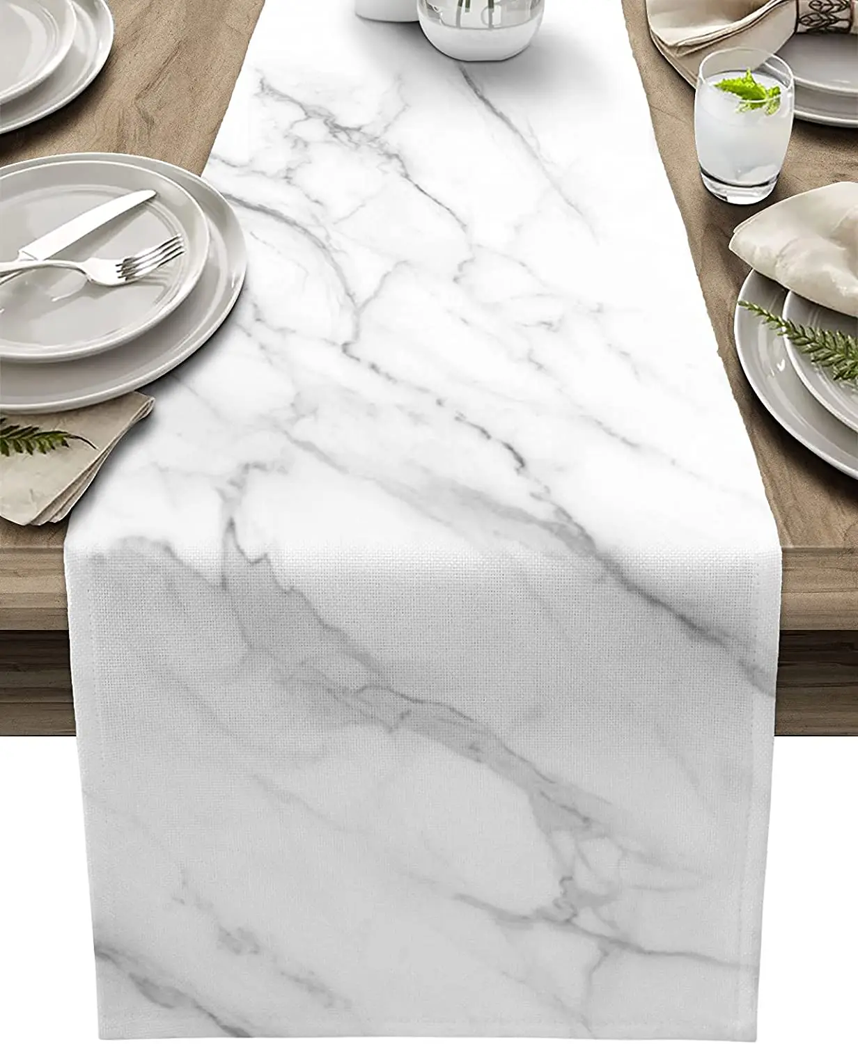 

Marble Texture Ink White Table Runner Modern Party Dining Table Runner Wedding Table Decor turtle Tablecloth and Placemats
