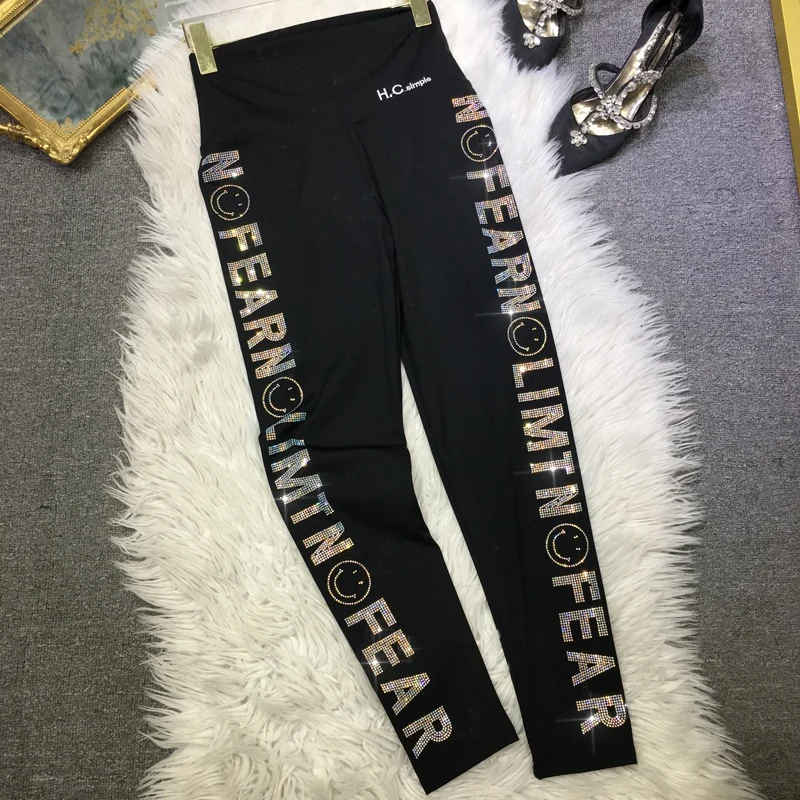 

Trendy Hot Drilling Female Leggings 2022 New Spring Autumn High Waist Skinny Bottoming Pants Black Cool Shark Trousers