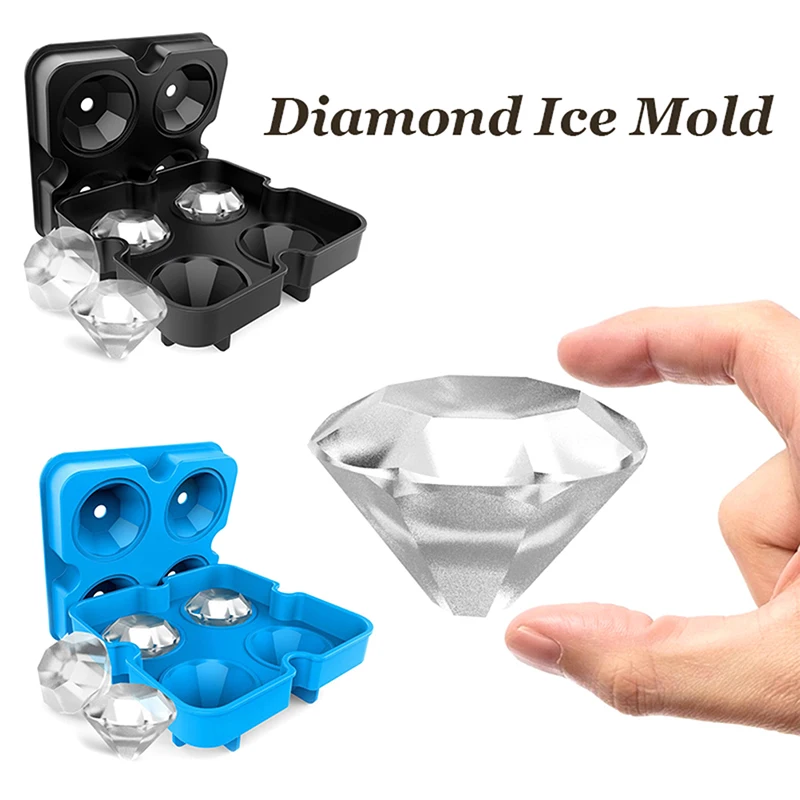 

4 Grids Silicone Mold Ice Cube Maker Chocolate Mould Tray Ice Cream DIY Tool 3D Diamond Form Whiskey Wine Cocktail Molds