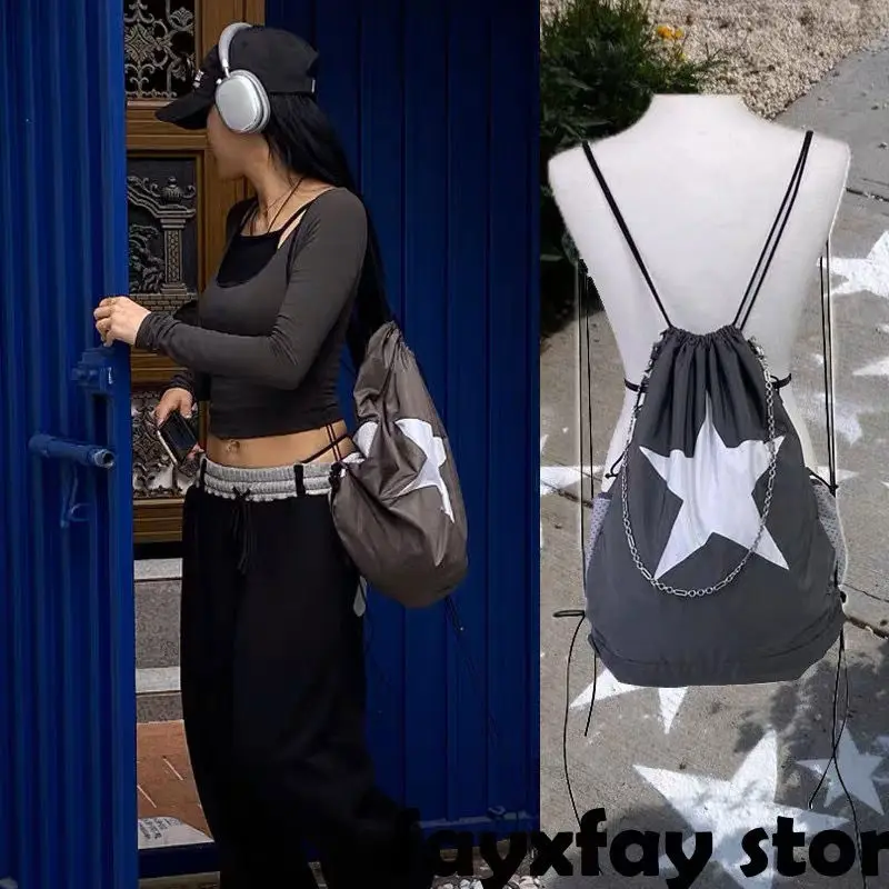 

Fashion Star Women's Backpack 2023 New Korean Niche Designer Brand Pentagram Sports Nylon Backpacks Spicy Girl Leisure Backpack