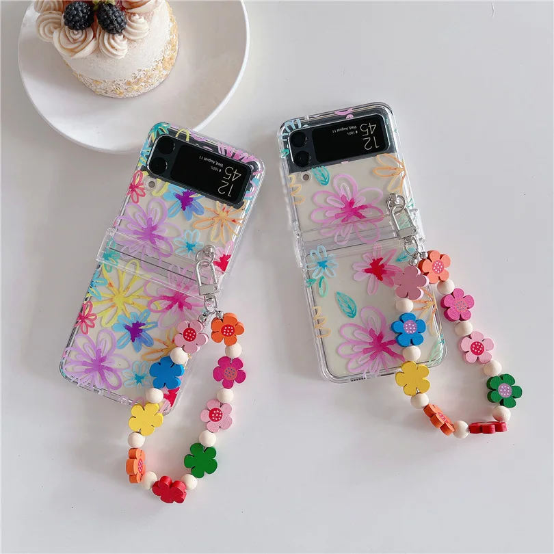 

Colorful Flower Chains Phone Case for Samsung Galaxy Z Flip 3 Z Flip 4 Hard PC Back Cover for ZFlip3 ZFlip4 Case Shell