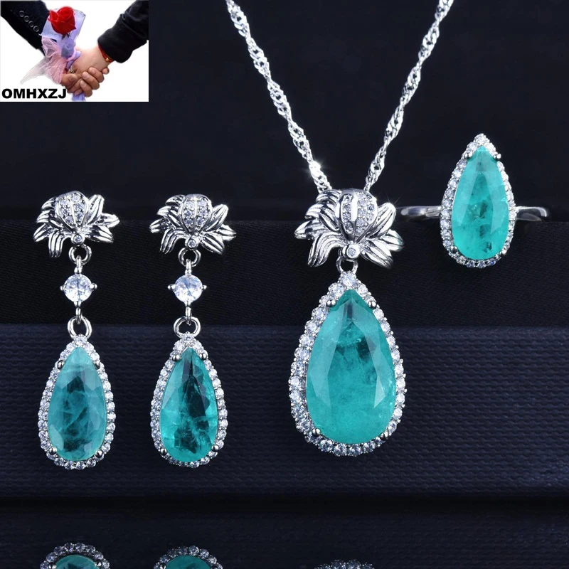

OMHXZJ, оптовая продажа, JE262, Европейская мода, горячая женская модель, свадебный подарок на день рождения, 18KT, серьги + кольцо + ожерелье из белого золота, ювелирный набор