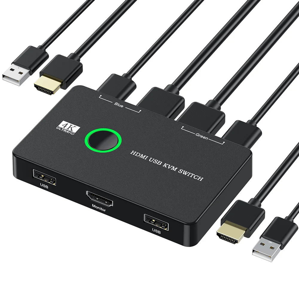 OULLX KVM HDMI-совместимый переключатель USB Селектор 2 порта ПК с общим доступом 2 устройств для монитора клавиатуры мыши