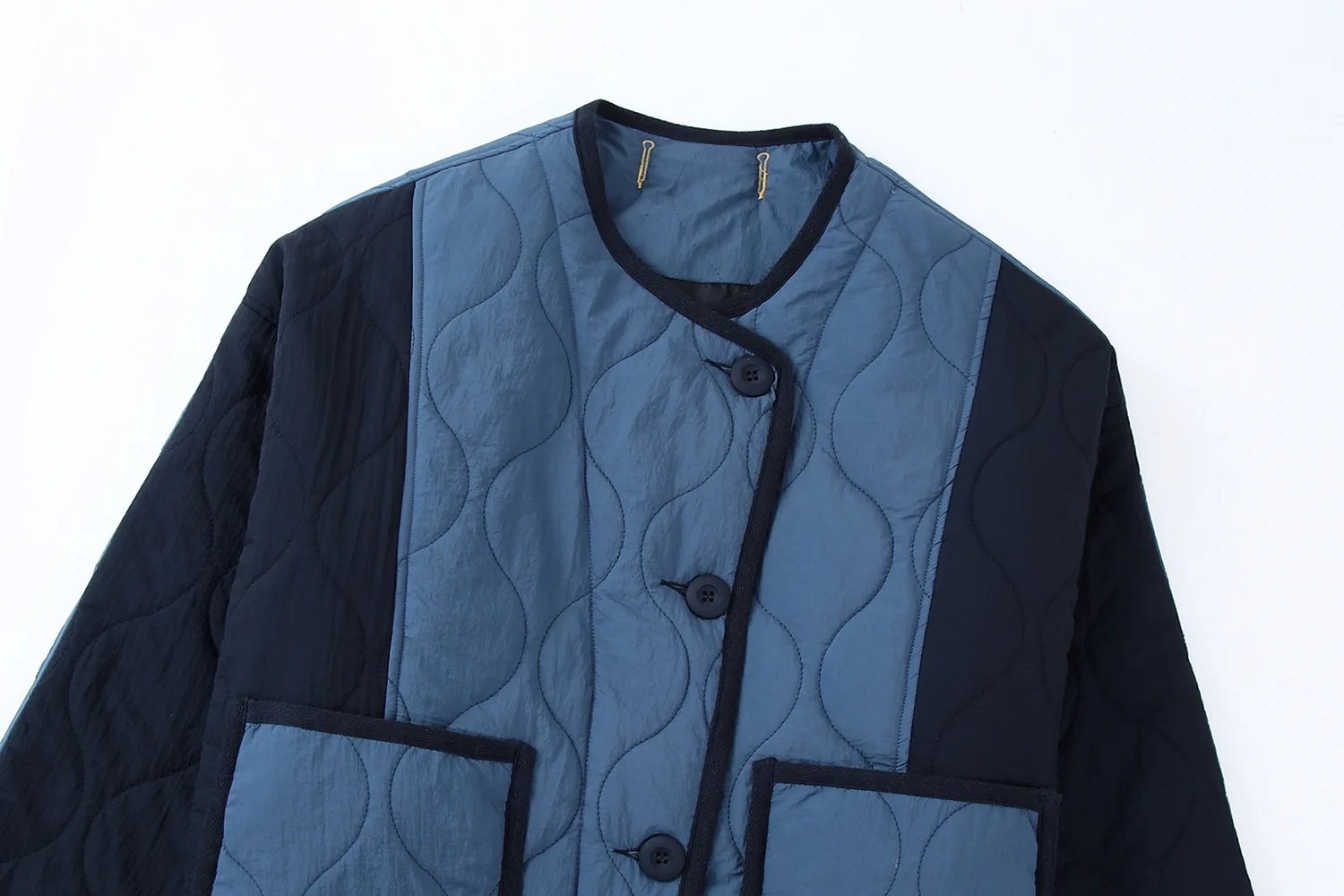 Pphcpx Women Fashion Patchwork with Pockets Padded Jacket Coat Female Vintage Long Sleeve Single-breasted Outerwear Chic Coat