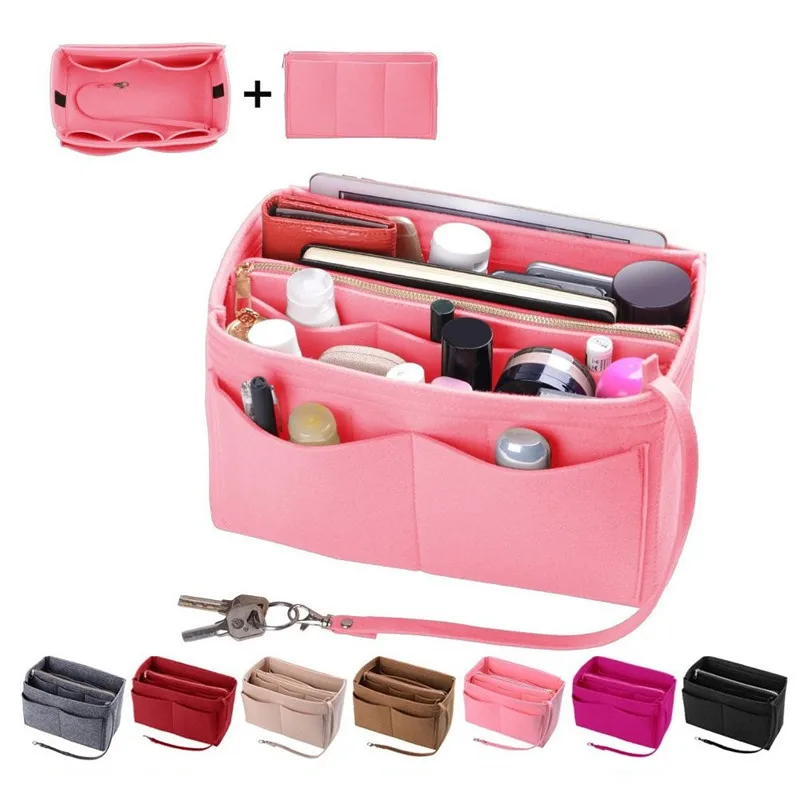 

New Popular Women's Makeup Organizer Felt Cloth Insert Bag Multi-functional Travel Cosmetic Bag Girl Storage Toiletry Liner Bags