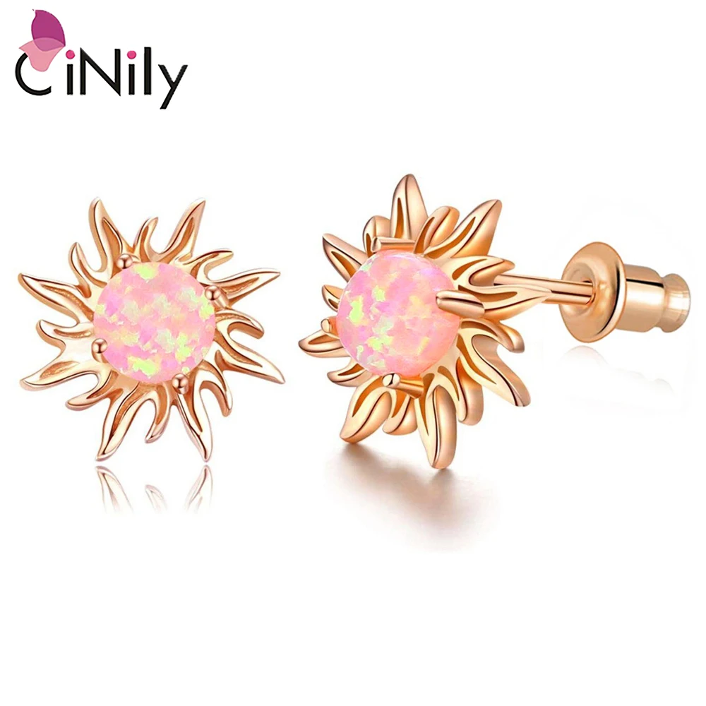 

CiNily Opal Earrings Sunflower Stud Earrings for Women Girls Ladies Flower Jewelry White Gold Color Plated White Opal Jewelry