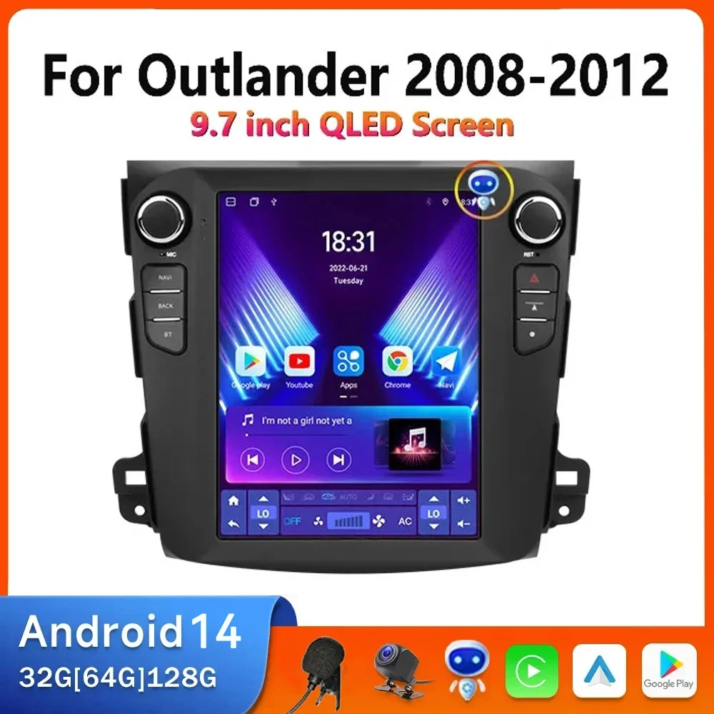 Автомобильный радиоприемник 2Din Android 14 для Mitsubishi Outlander 2 2005-2012 Мультимедийный плеер