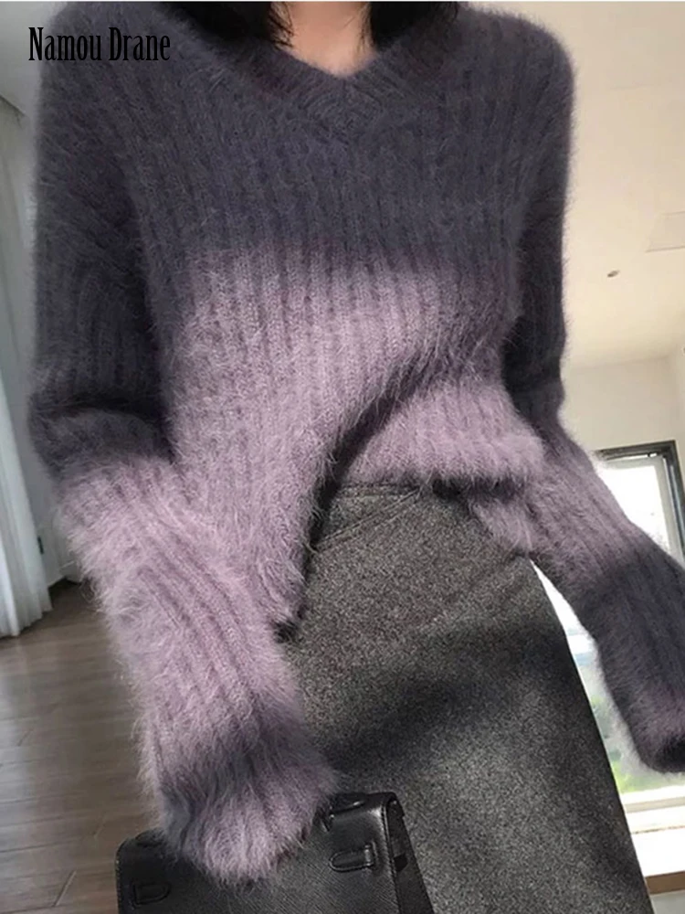 

Мохеровый короткий свитер Namou Drane с эффектом ленивого ветра, Женский утепленный бархатный свитер из норки на осень и зиму, новый универсальный свитер, новинка 2022