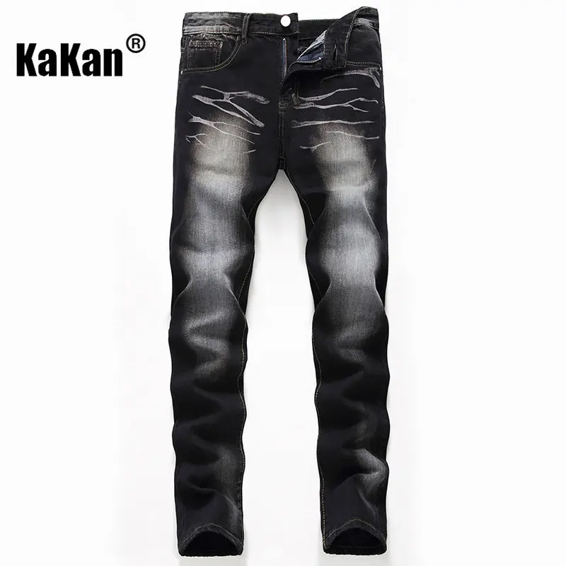 Kakan - European and American New Black Jeans Men's Wear, Made Old Wash Casual Straight Length Jeans K36-338