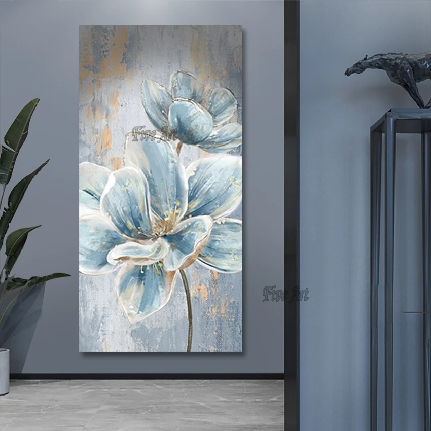 

Unframed Big Blue Flower Abstract Canvas Painting Design Restaurant Wall Art Decoration Quality Artwork Home Decor Dropshipping