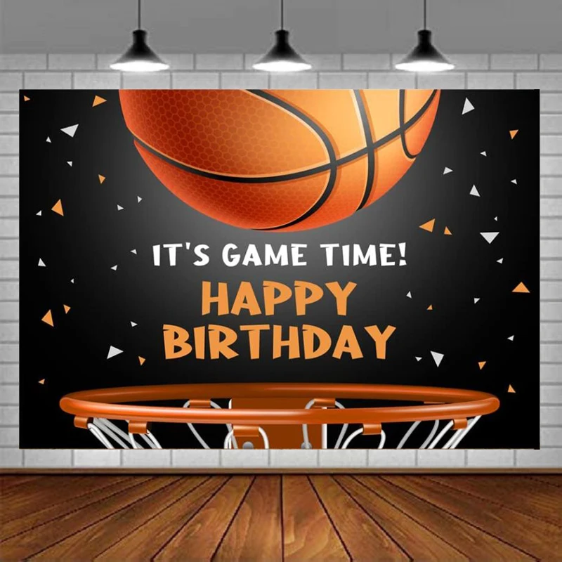 

Basketball Themed Photography Backdrop Happy Birthday Party Decorations For Teens Kids Game Time Background Cake Table Banner