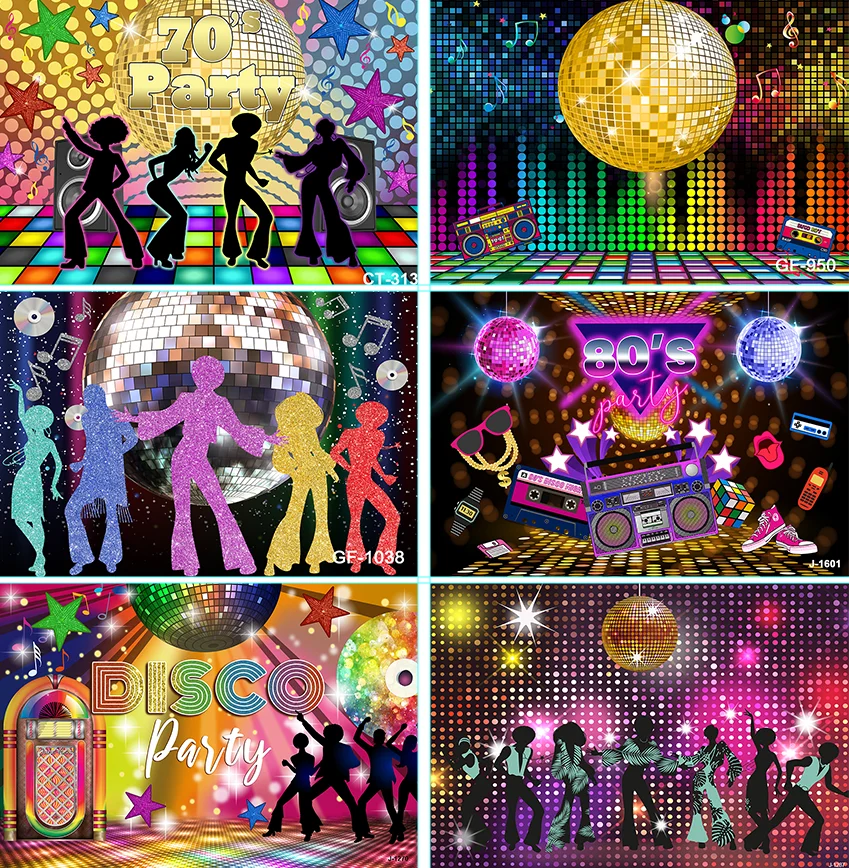 

Disco Ball Backdrop Neon Back To 70s 80s 90s Let's Crazy Glow In The Dark Dance Prom Birthday Party Decoration Banner Supplies