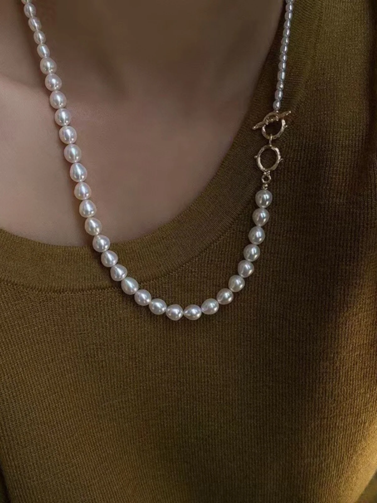 3-7 мм натуральный водный градиент рисовые бусины белый жемчуг длинное ожерелье