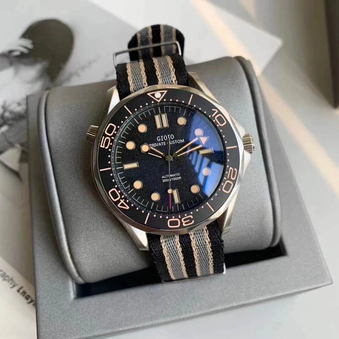 

Luxury Mens Automatic Mechanical Watch Black Blue Green Canvas No Time To Die Stainless Steel Luminous Ceramic