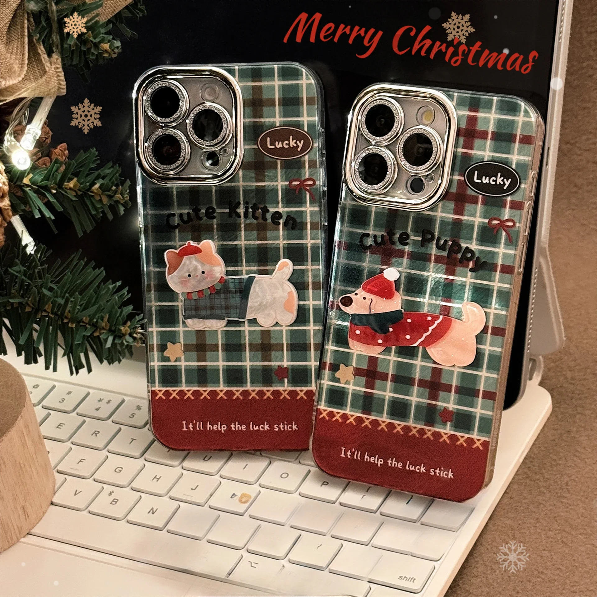 Чехол для телефона с рождественским зеленым сетчатым узором и милым мультяшным