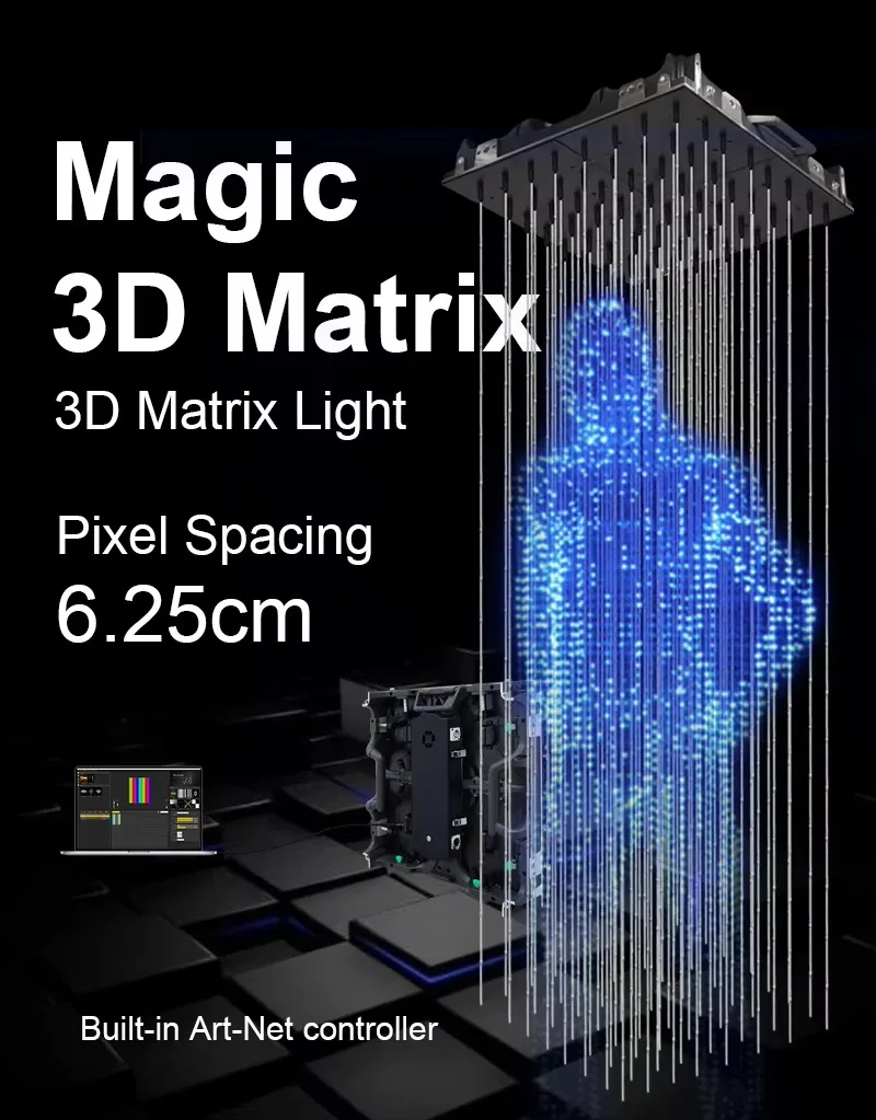 Фото Новый 3D-матричный сценический светильник, объемный экран, пиксельная матрица, RGB сценическое освещение, дисплей с интерактивными эффектами для торгового центра/шоу №3