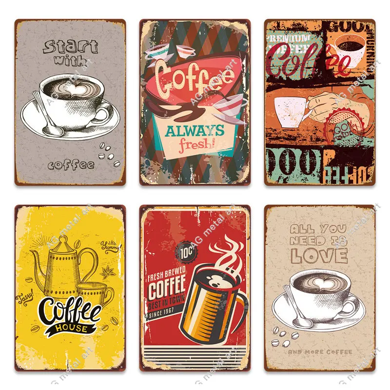

New Coffee Shop Retro Poster Tin Painting Cafe Background Wall Decoration Frameless Paintings Room Decor Posters 1