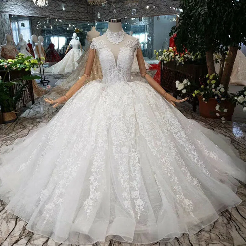 

Newest White A-Line Wedding Dresses Scoop Neck Long Sleeve Appliques Country Wedding Bridal Dress Vestido De Novia
