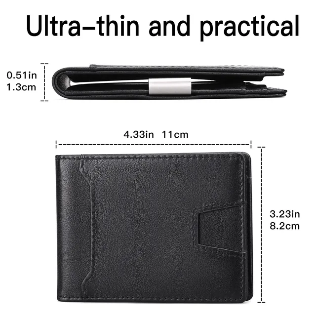 Men's rfid wallet genuine leather minimalist carbon fiber wallet card holder for men business credit card ID badge holder 6