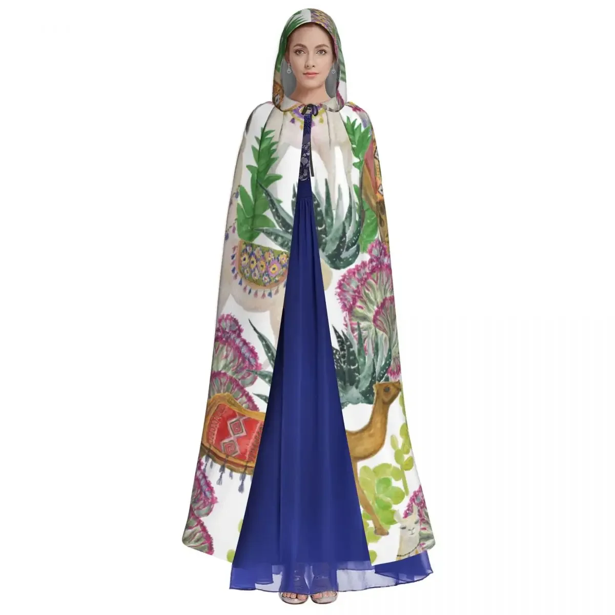 Акварельные ламы и верблюда в саду кактус унисекс стиль с капюшоном длинный