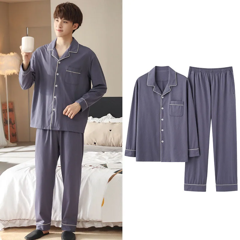 Men Pajama Spring Winter Sets Sleep Clothes Lounge Wear Long Sleeve Comfortable Quilted Turn-down Collar Homewear Pajamas
