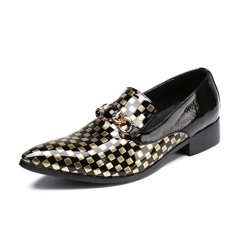 

New Cowhide Fashion Leather Pointed Toe Personalized Low-top Shoes Single Shoes Leather Men's Shoes Lazy Shoes Plaid Gift