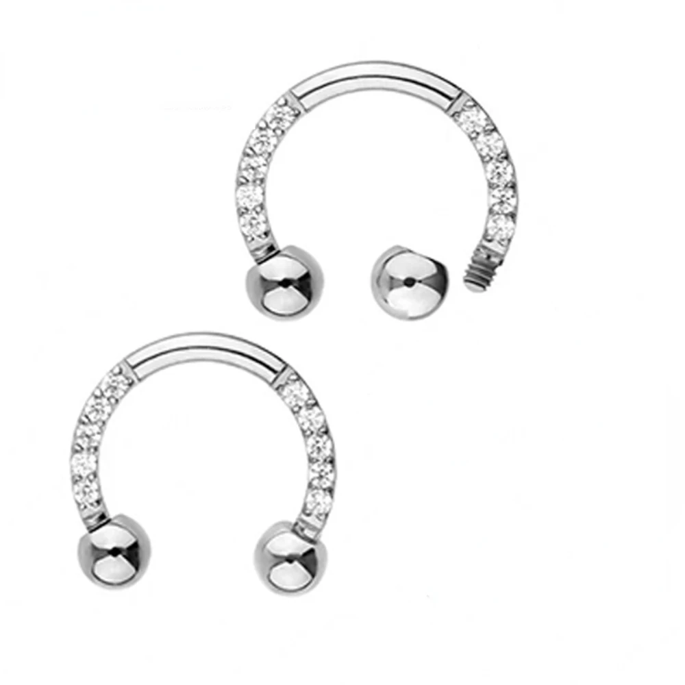 

G23 Titanium Cubic Zirconia Nose Hoop Septum Ring Horseshoe Circular Helix Earrings Barbell Nose Piercing Fashion Body Jewelry