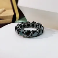 Fashion S925 Silver Ring Settings Row Created Carbonado Simulation Black Diamonds Rings Engagement Wedding Jewelry