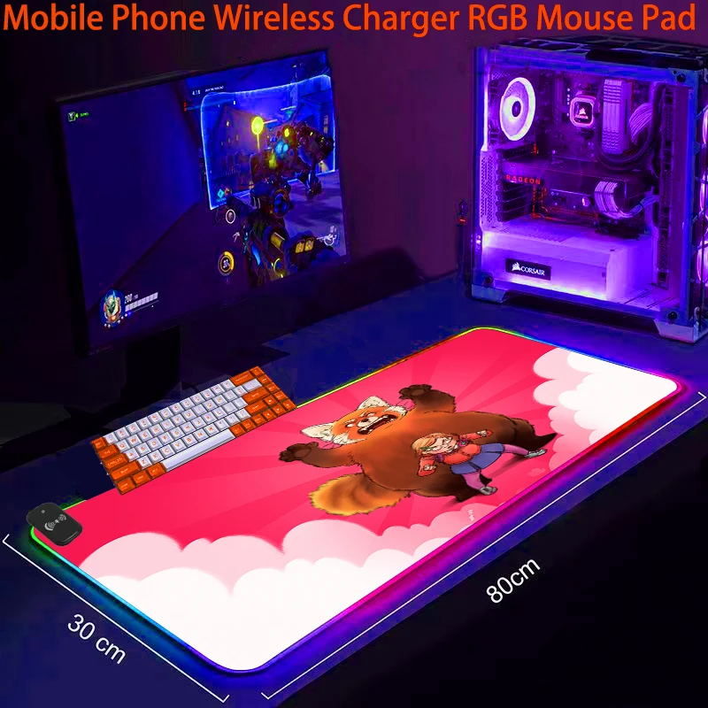 

Коврик для мыши RGB с беспроводной зарядкой, крутой игровой коврик с подсветодиодный кой для ноутбука, нескользящий коврик для клавиатуры и м...