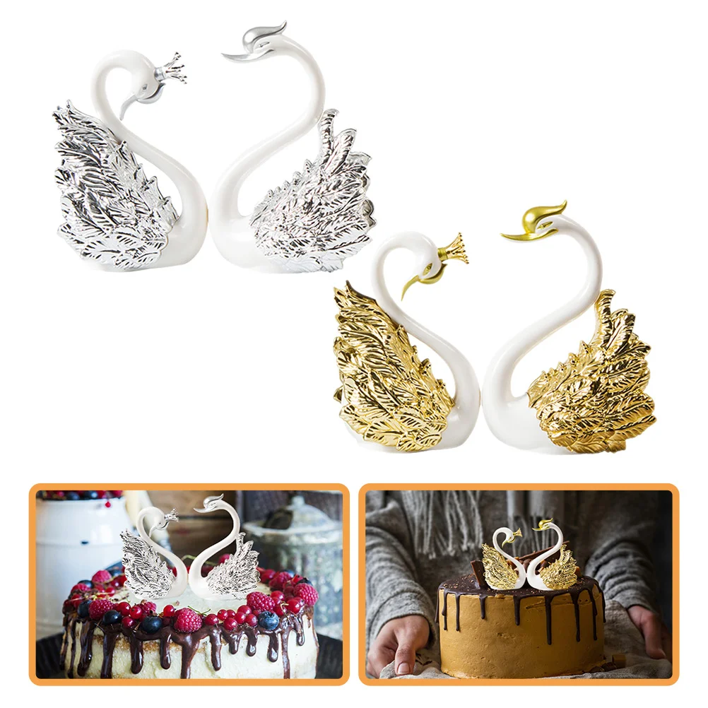 

2 Pairs Lover Swan Figurine Miniature Swan Figurine Couple Swan Ornaments Wedding Swan Sculptures Love Bird Statue