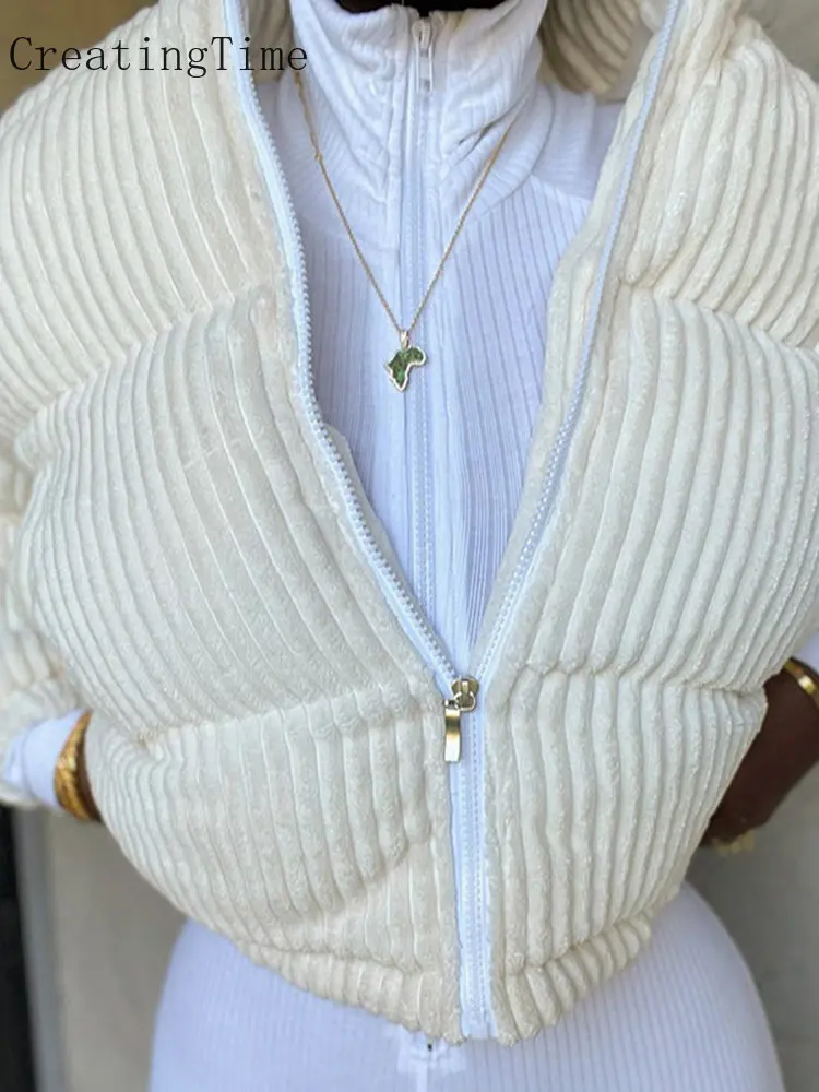 

Temperament Winter Coats For Women Stand Collar Long Sleeve Patchwork Zipper Pocket Loose Parkas Female Fashion Style 2022 1A034