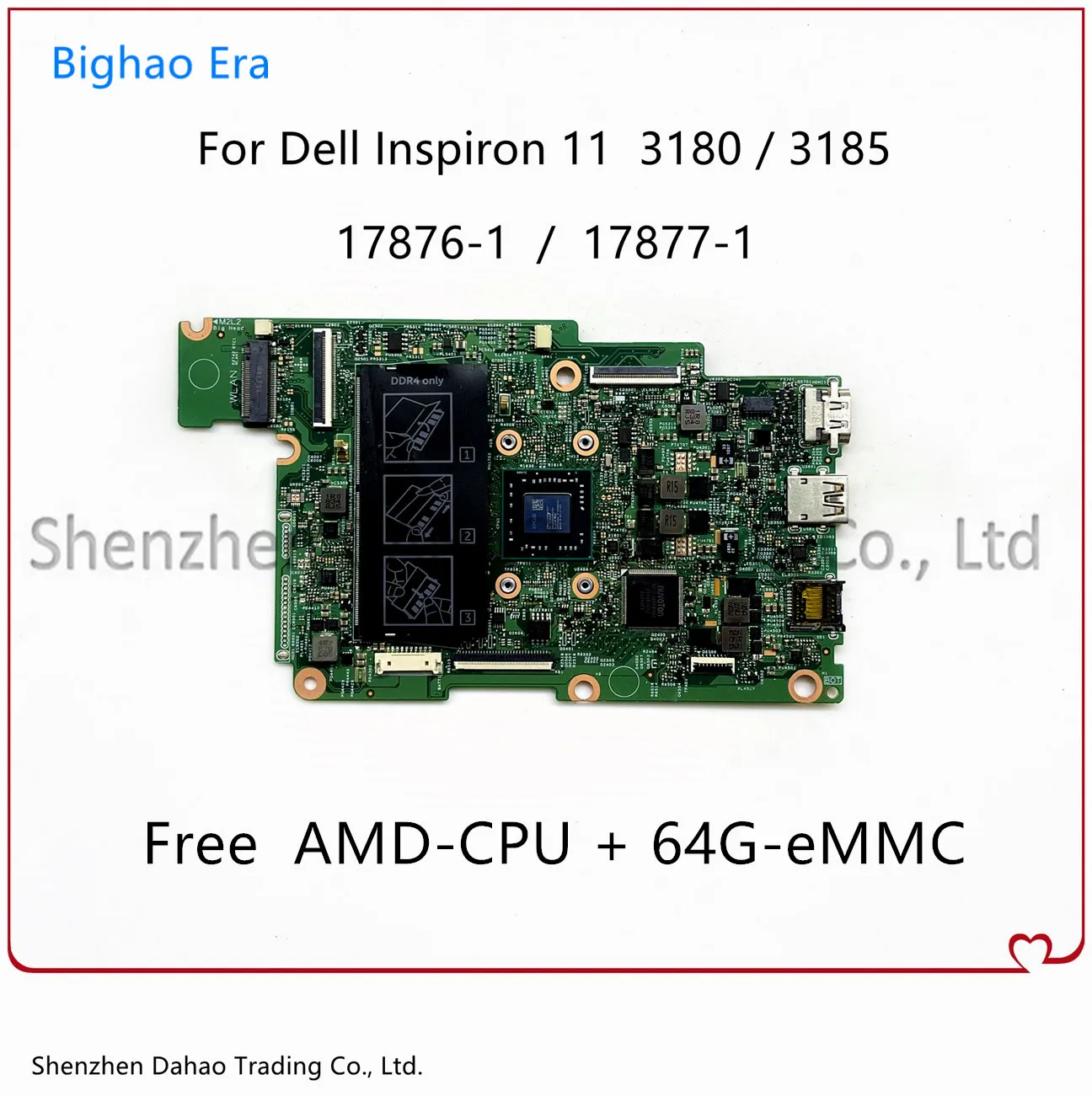 

Материнская плата 17877-1 17876-1 для ноутбука Dell Inspiron 11 3180 11 3185, материнская плата с процессором AMD DDR4 64G-eMMC 100%, полностью протестирована