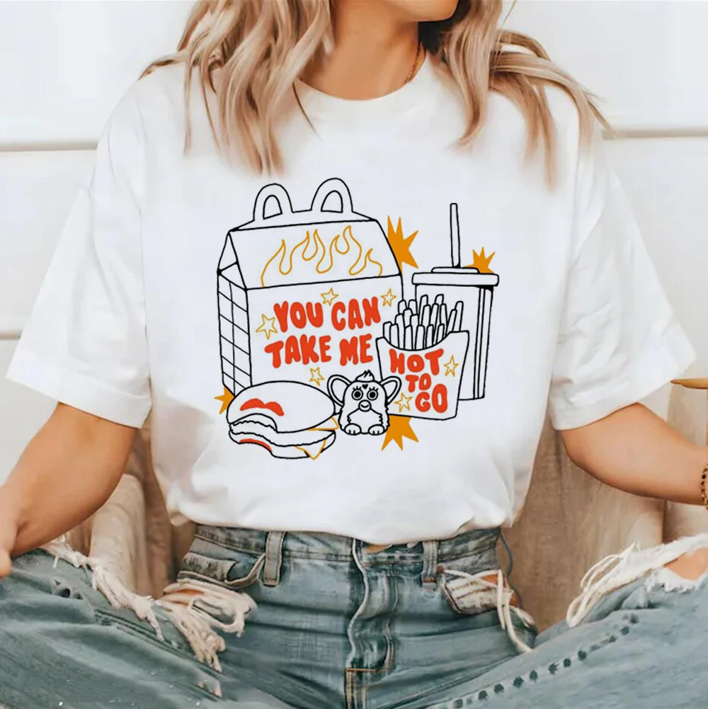 Футболка женская с круглым вырезом базовый трендовый топ мультяшным принтом