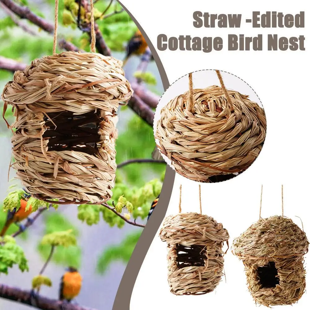 

Handwoven Straw Bird Nest Parrot Hatching Breeding Grass Cave Garden Supply Grass Birds House Humming Bird Nest for Lawn Ho Q5N5