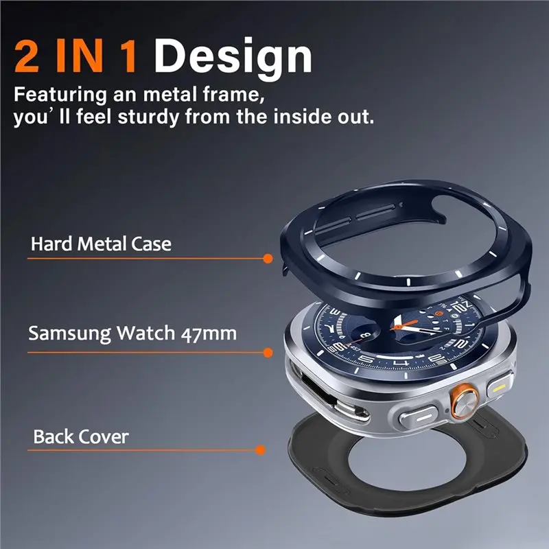 Фото Прочный металлический корпус A97I-Rugged 47 мм для Galaxy Watch 7/8 Ultra (2025/2024), ударопрочная сине-белая крышка №3