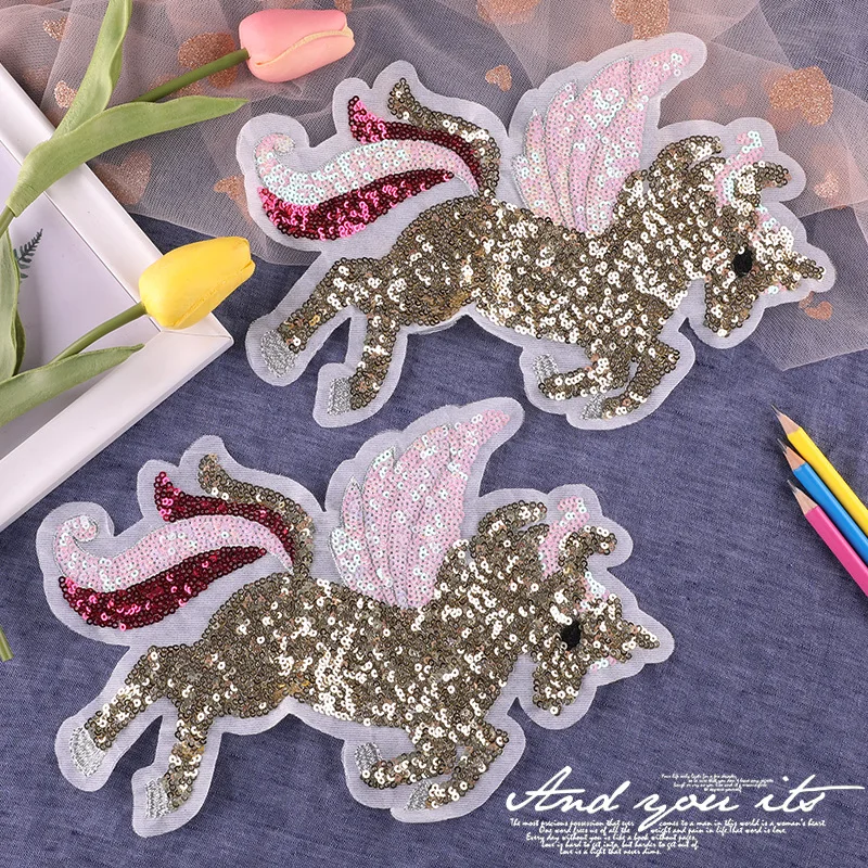 

1 Pcs Unicorn Sequin Embroidered Cloth Patch Clothes Iron Alphabet Emblem Patchs T-shirt Letter Patches Sewing Embroidery