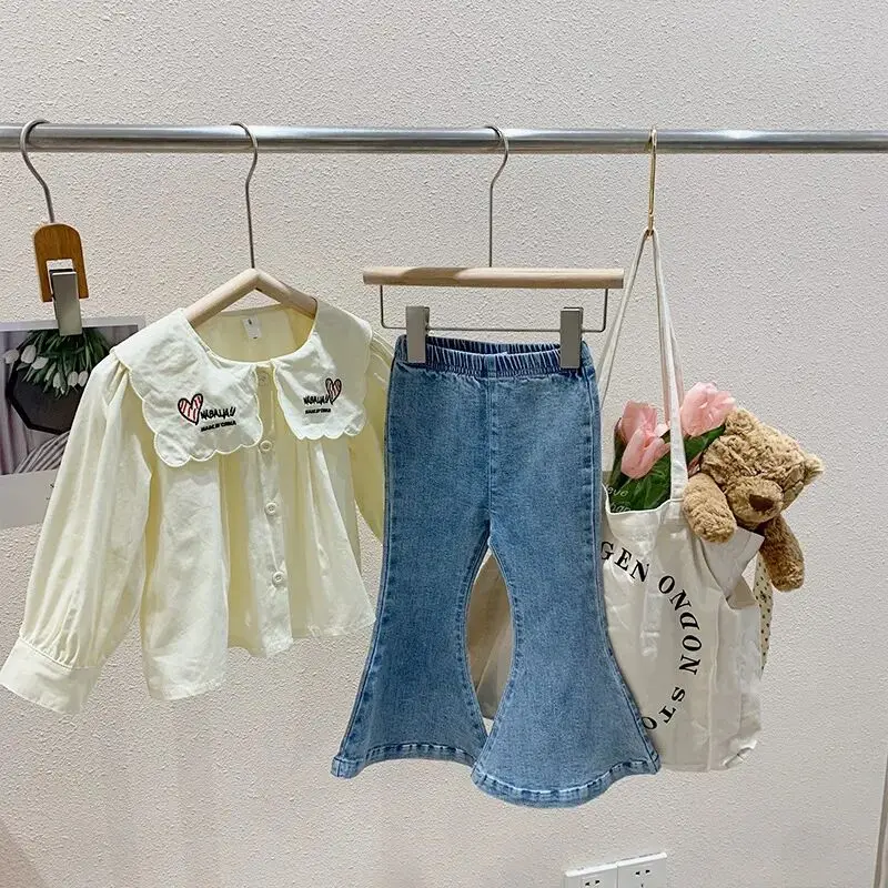 Kids Girls Jeans 2023 Spring New Children's Trousers Baby Girls' Fashionable Flare Pants Spring and Autumn Long Pants