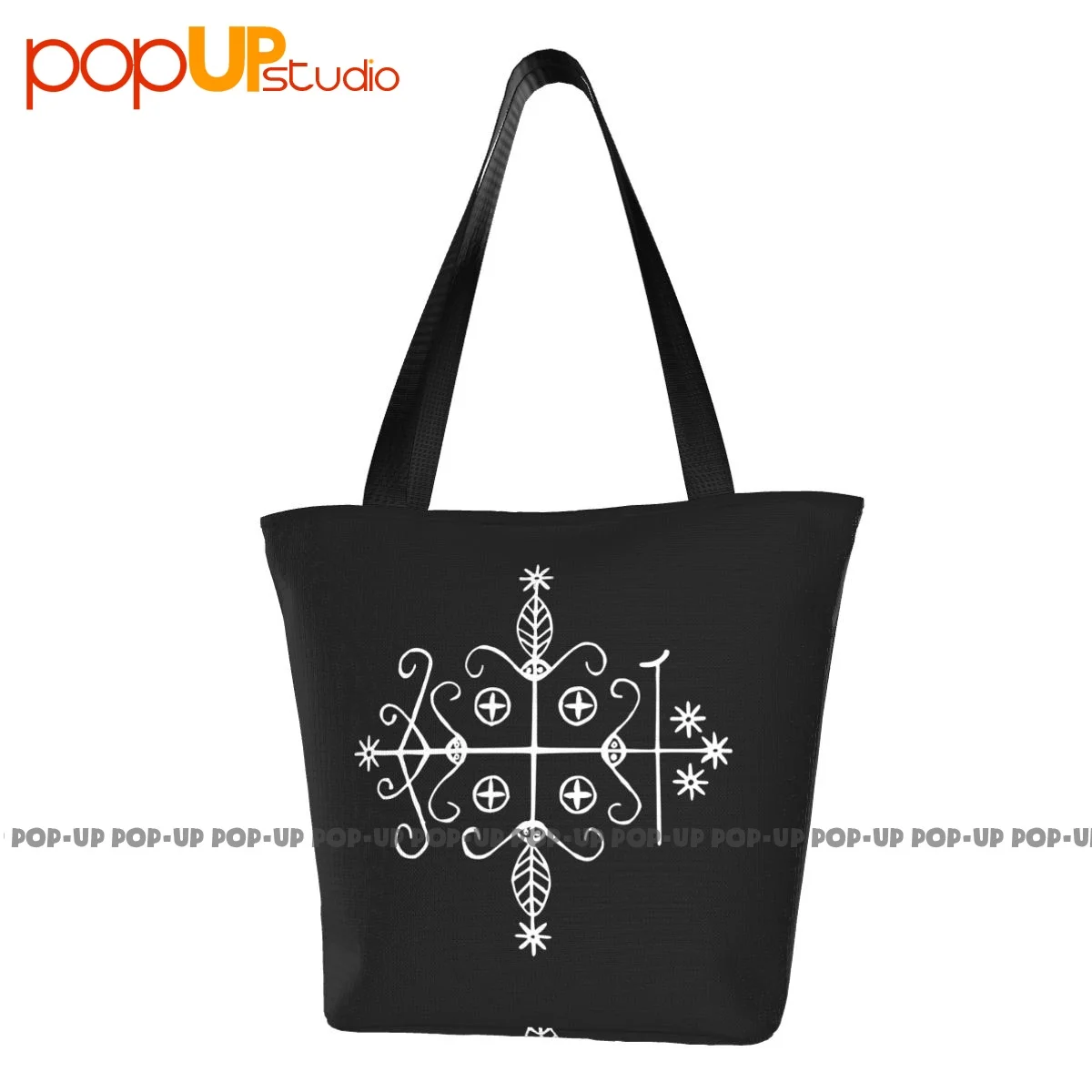 Фото Papa Legba Voodoo Veve, оккультное зло, сатана, голова коата, сумки из полиэстера, сумка для покупок, сумка для переноски №1