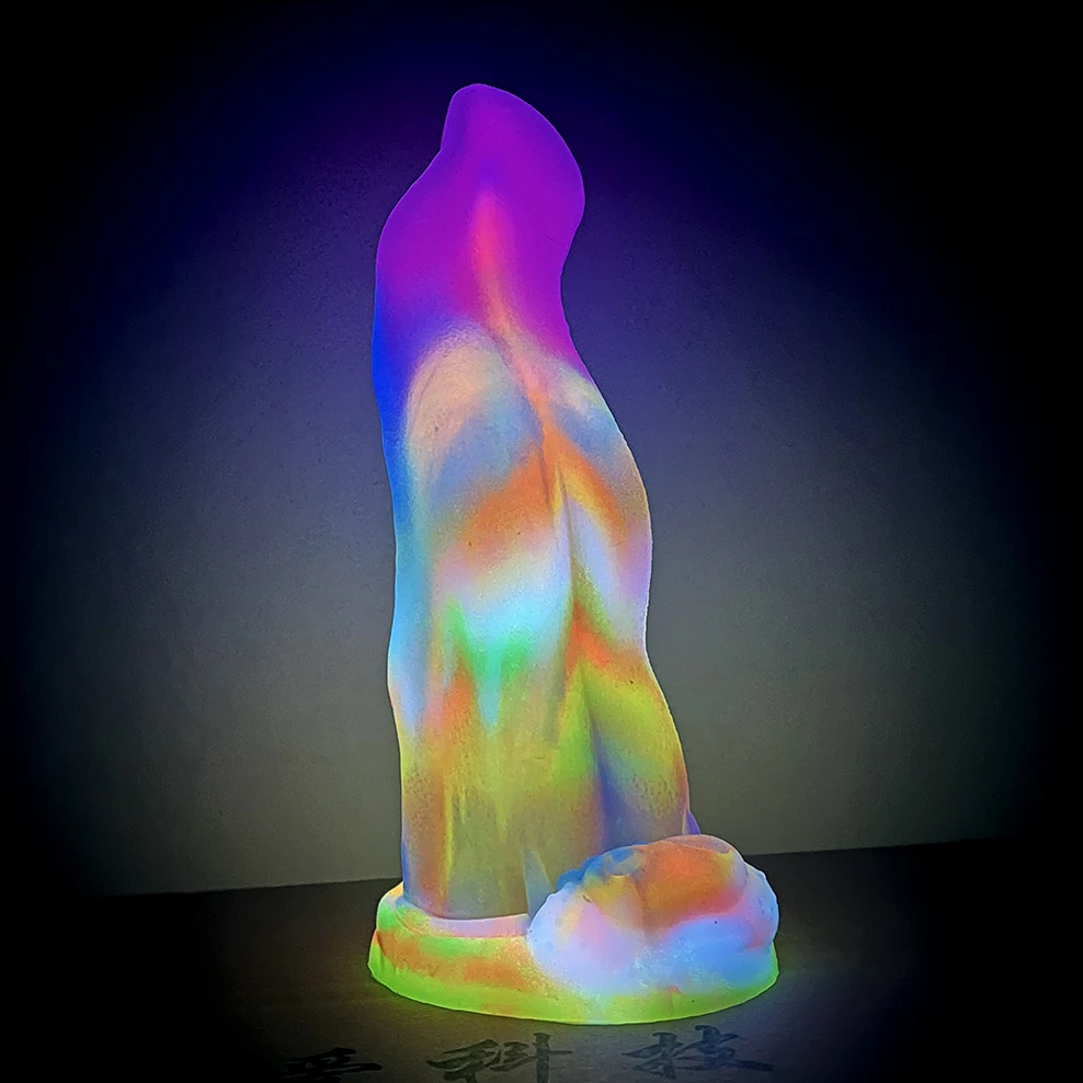 FAAK Luminous Thick Wolf Tongue Silicone Anal Sex Toys Glow in Dark Animal Dildo With Suction cup Female Masturbator Sex Shop