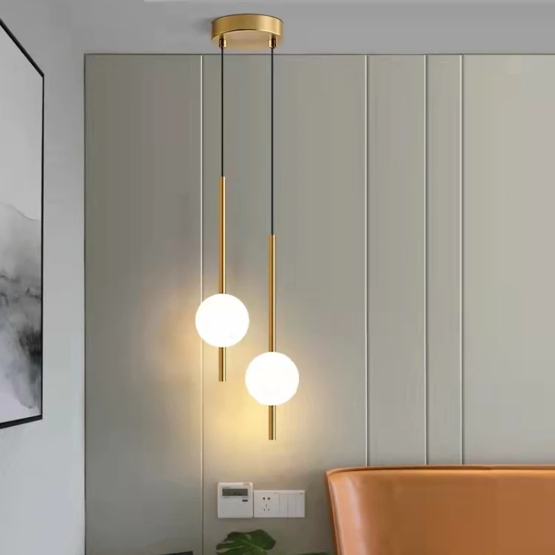 

Simple glass ball pendant lights Nordic bedroom bedside long line hanging lamp modern restaurant decor lamp