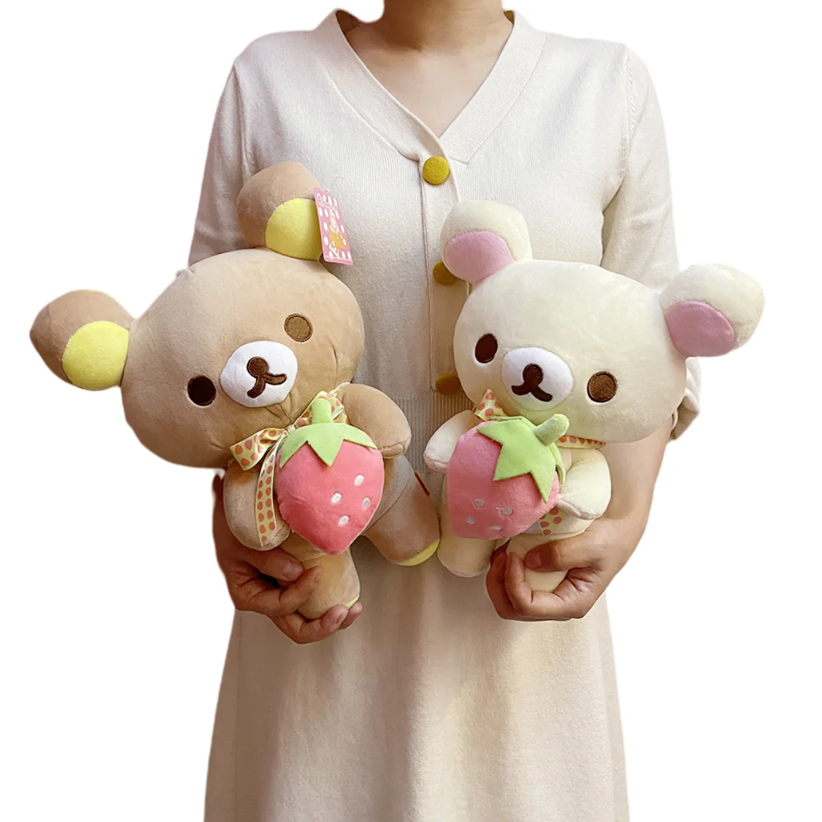 Rilakkuma Плюшевая Игрушка Клубника Мягкий Медведь Белый Коричневый Подарок Для