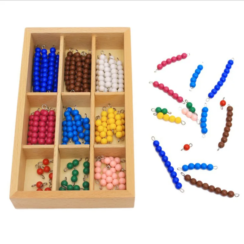 

Montessori Mathematics Material 1-9 Beads Bar in Wooden Box Early Preschool Toy