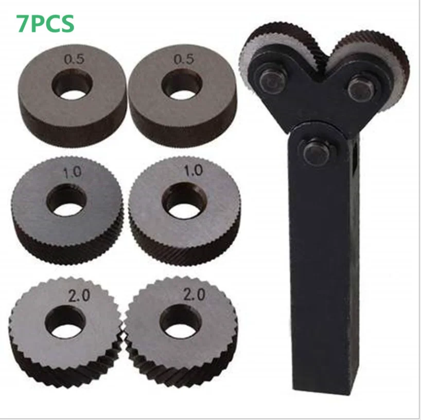 

7PCS Knurling Tool 0.5/1/2mm Diagonal Dual Wheel Linear Knurl Set Steel Lathe Cutter Wheel Knurling Tool Holder Hob Set